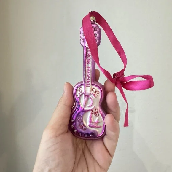 Hannah Montana Blown Glass Christmas Ornament Purple Guitar Glitter Disney - Picture 2 of 7